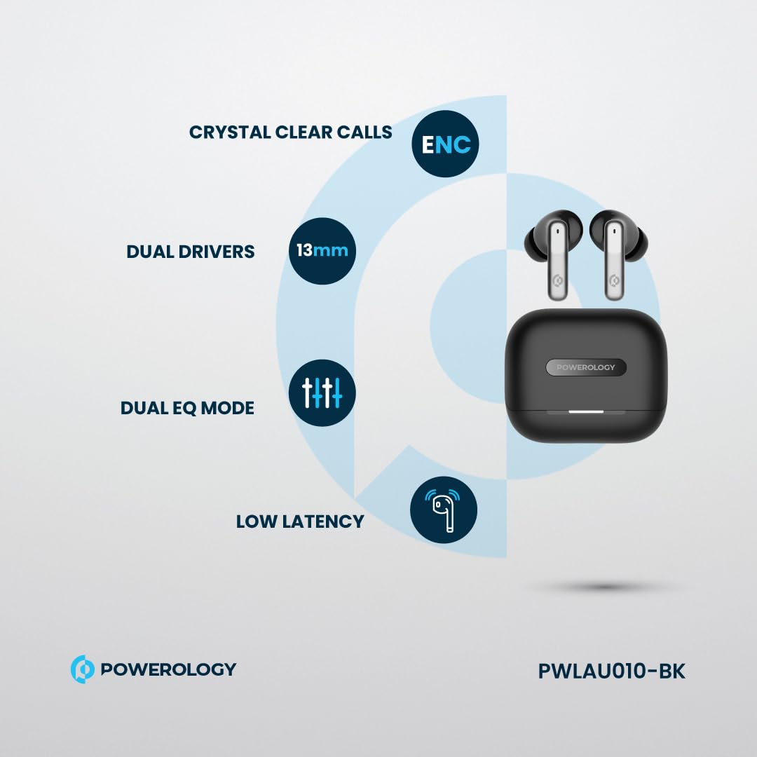 Powerology 6-Mic Hybrid ANC + ENC TWS Earbuds