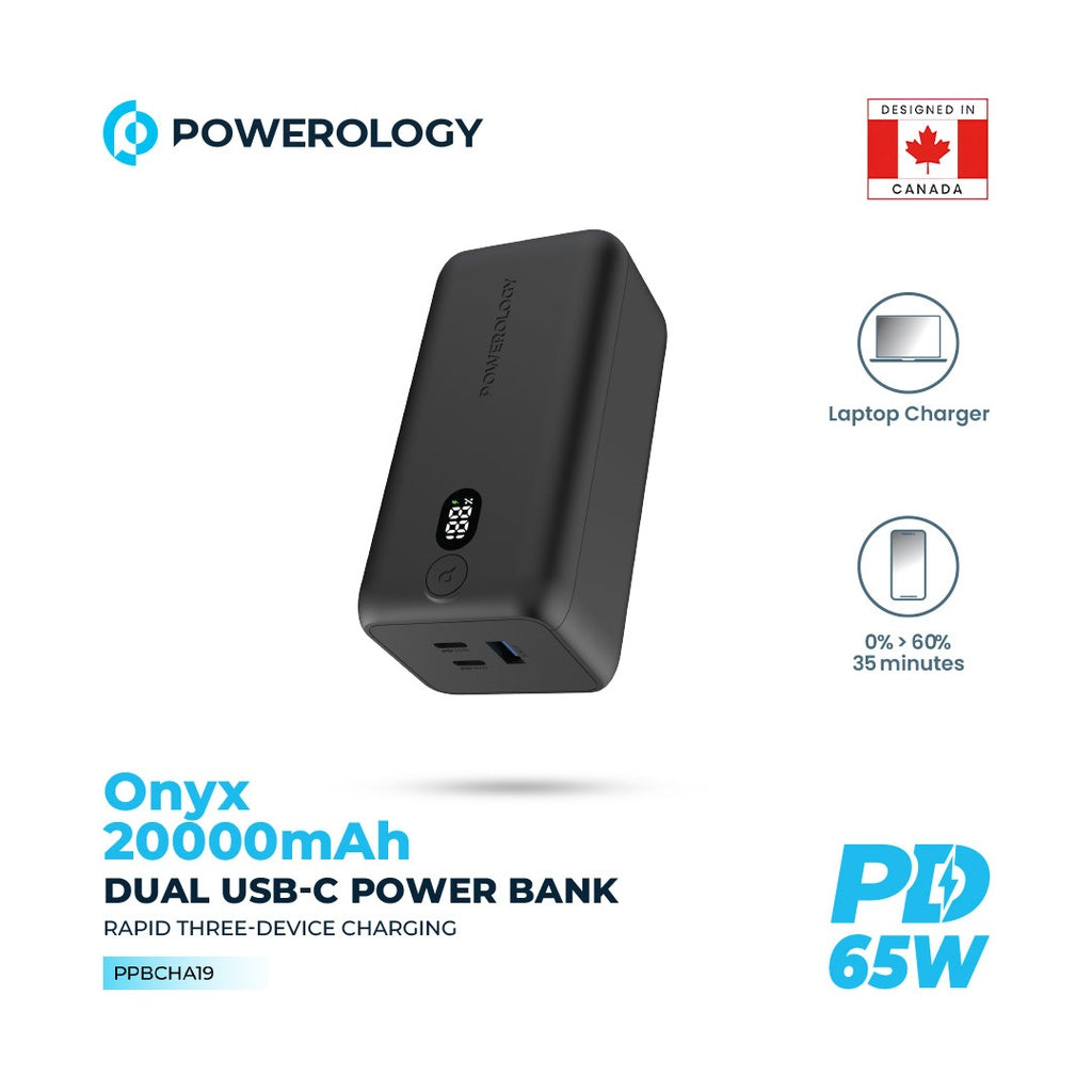Powerology 20,000 mAh 65 W Onyx Power Bank