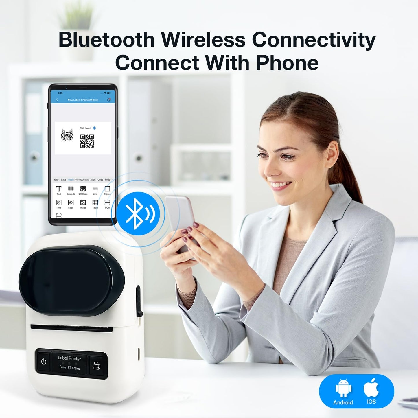 Portable Bluetooth Thermal Label Maker/Printer (15–58 mm)