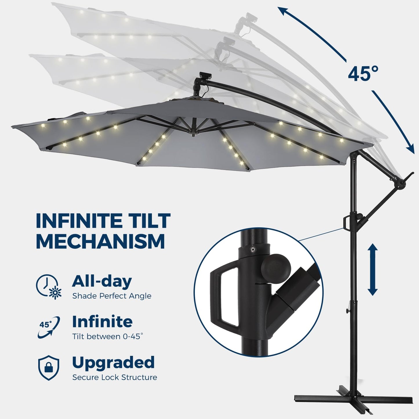 SolarGlow™ 13 Ft Outdoor Patio Umbrella with LED Lights