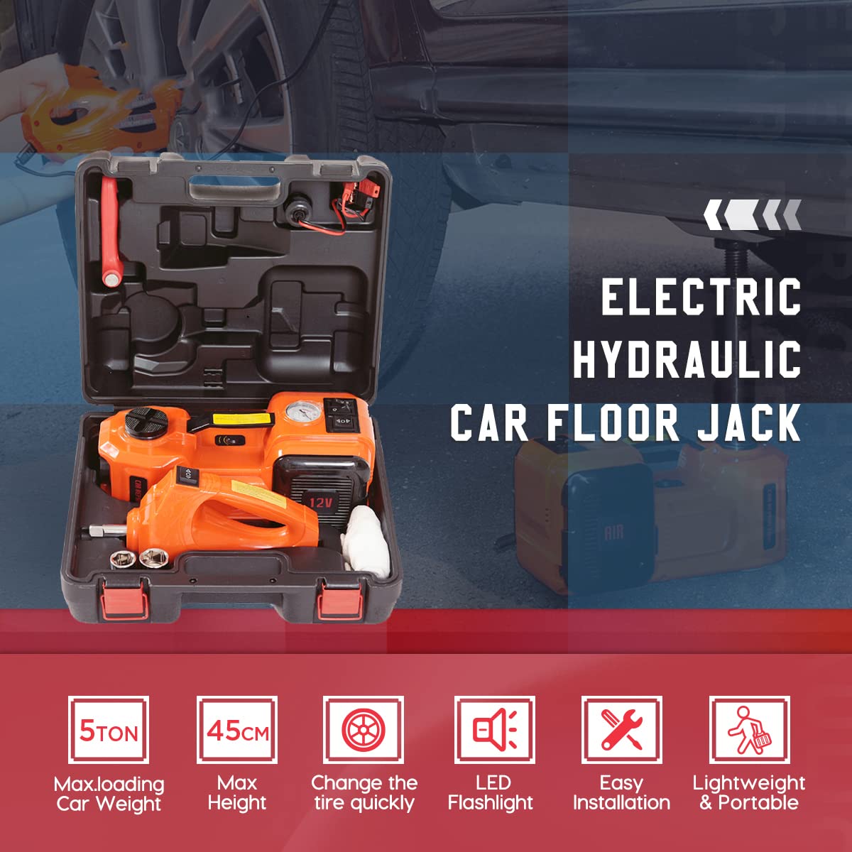 Electric Car Jack Kit 5-Ton — 12V Roadside Emergency Tool