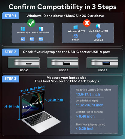 14" Quad Monitor Laptop Screen Extender