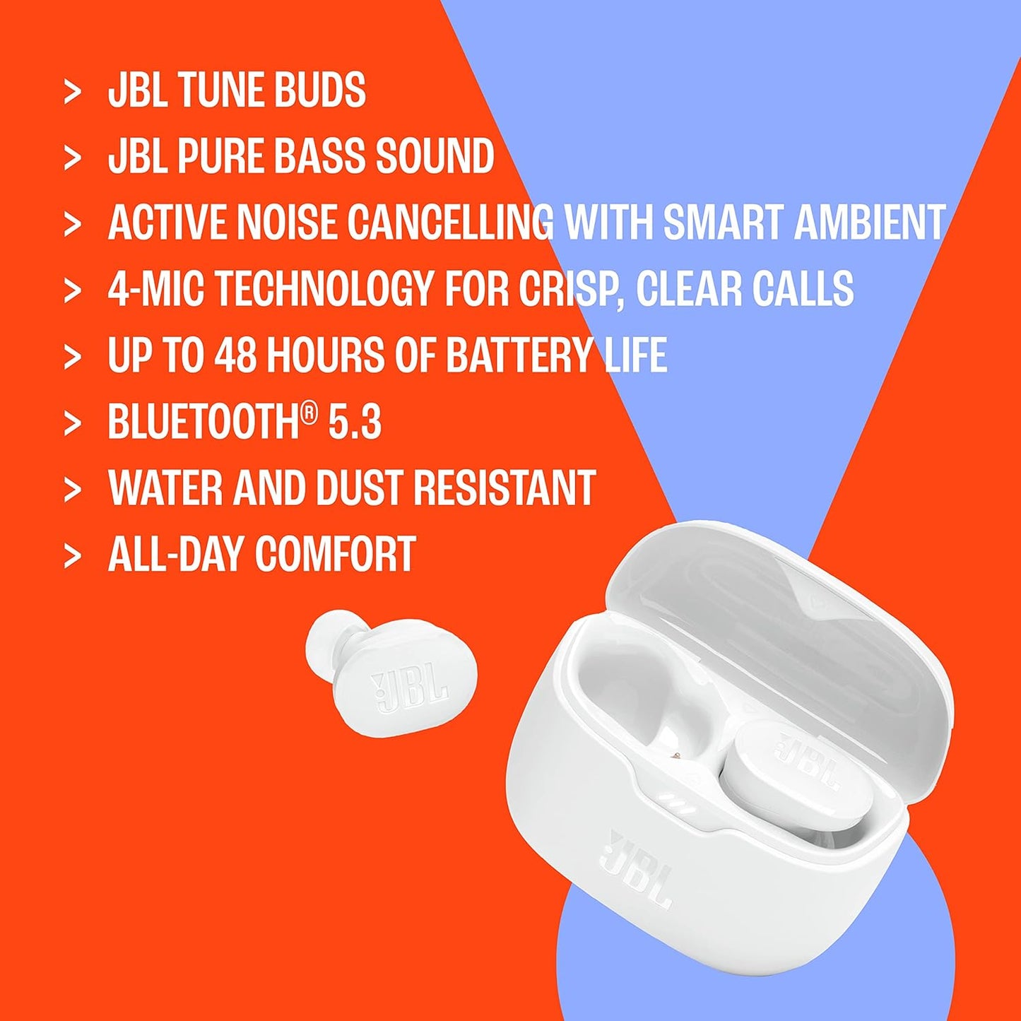 JBL Tune Buds – True Wireless ANC Earbuds (White)