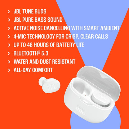 JBL Tune Buds – True Wireless ANC Earbuds (White)
