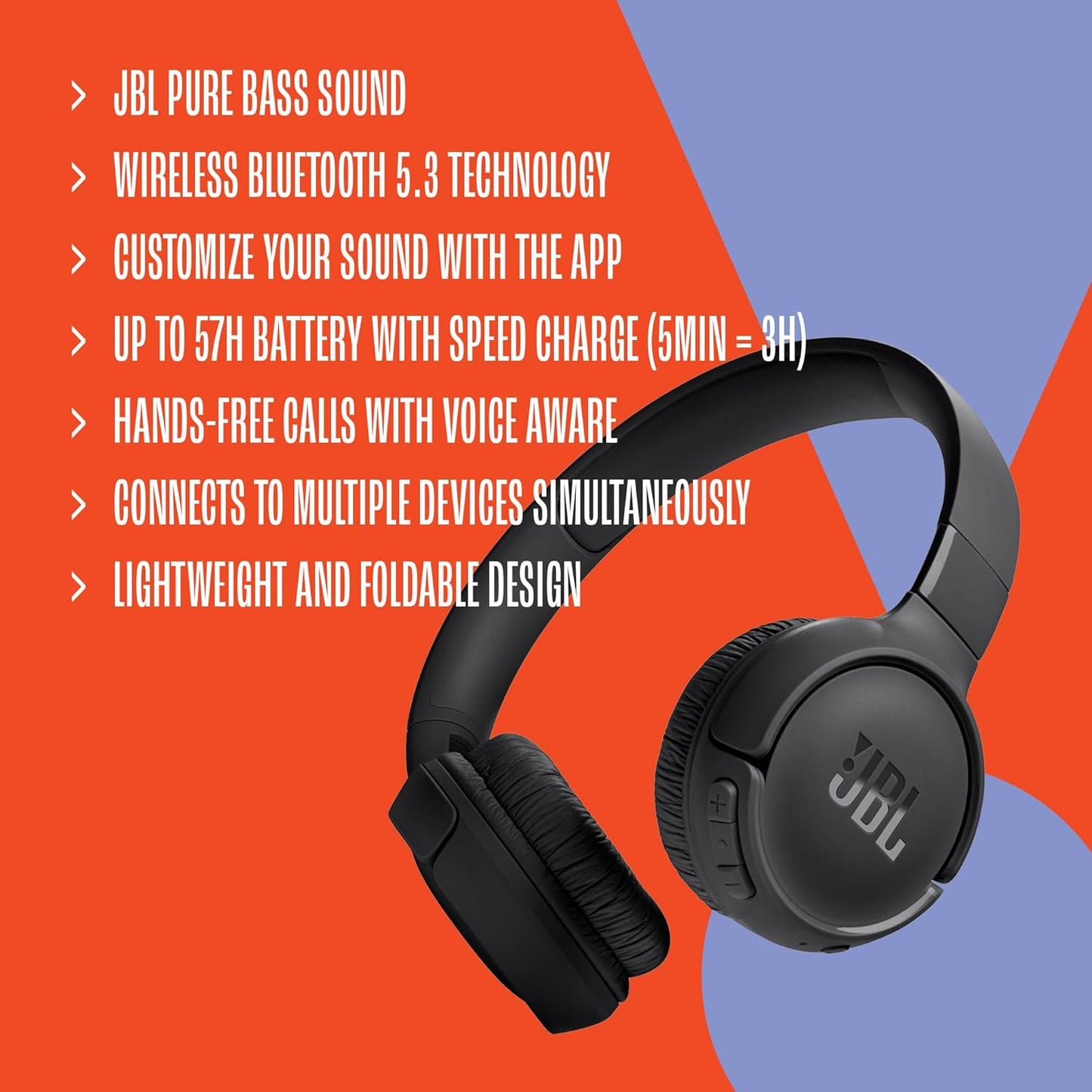 JBL Tune 520BT – Wireless On-Ear Headphones (Blue)