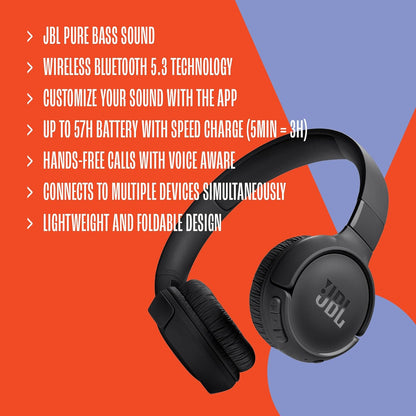 JBL Tune 520BT – Wireless On-Ear Headphones (Blue)