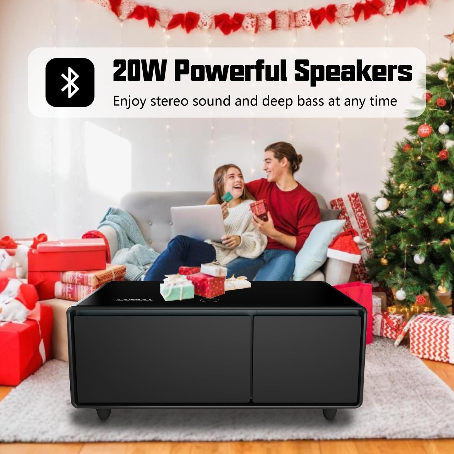 LIVTAB Smart Coffee Table – Built-in Fridge + Wireless Charging & Speakers