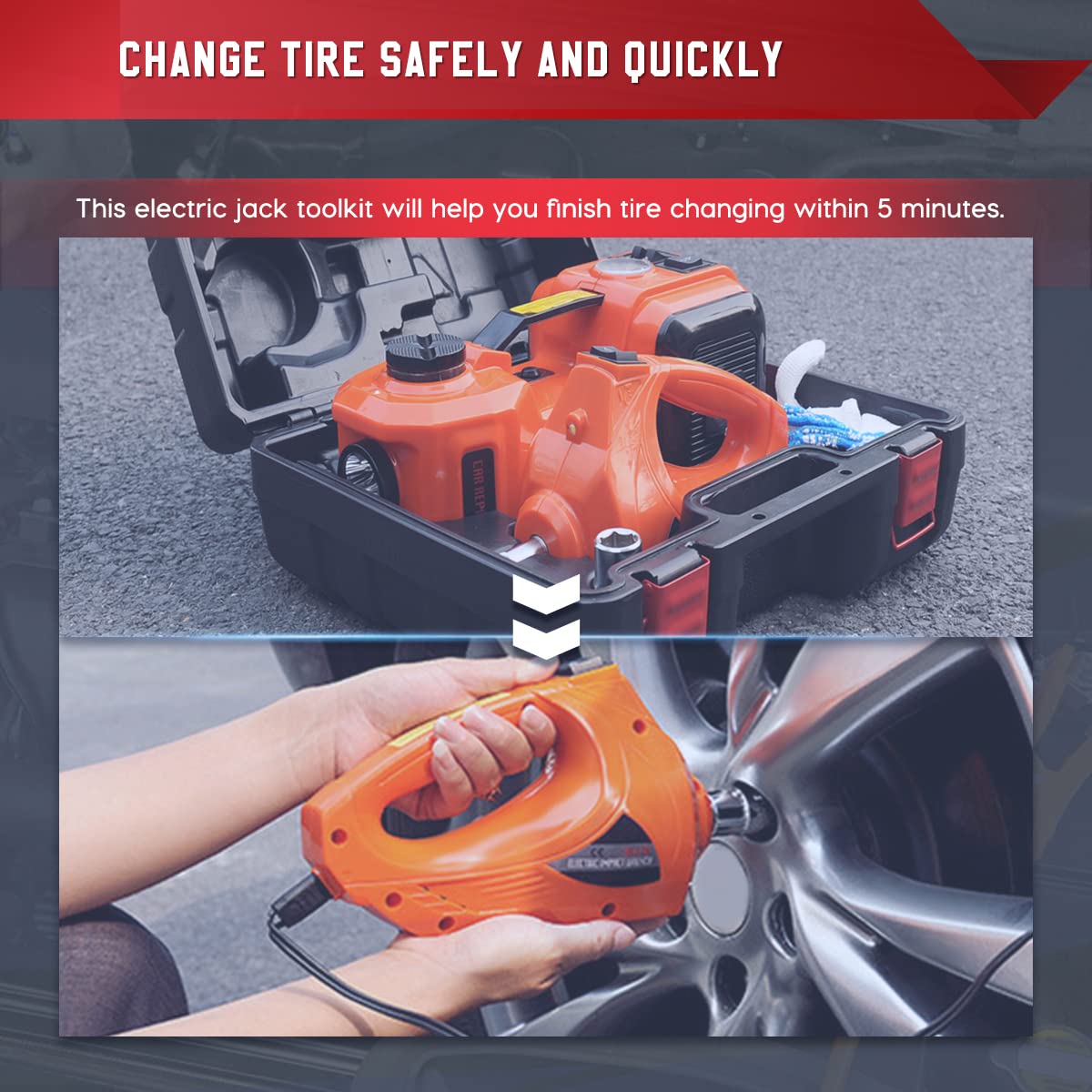 Electric Car Jack Kit 5-Ton — 12V Roadside Emergency Tool