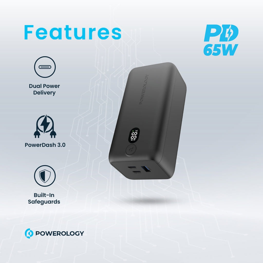 Powerology 20,000 mAh 65 W Onyx Power Bank
