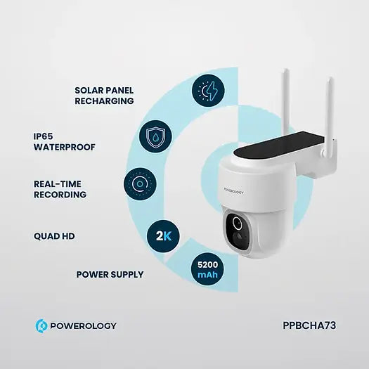 Powerology Built-In Solar Pan & Tilt Outdoor Camera – 2K