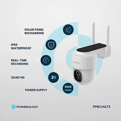 Powerology Built-In Solar Pan & Tilt Outdoor Camera – 2K