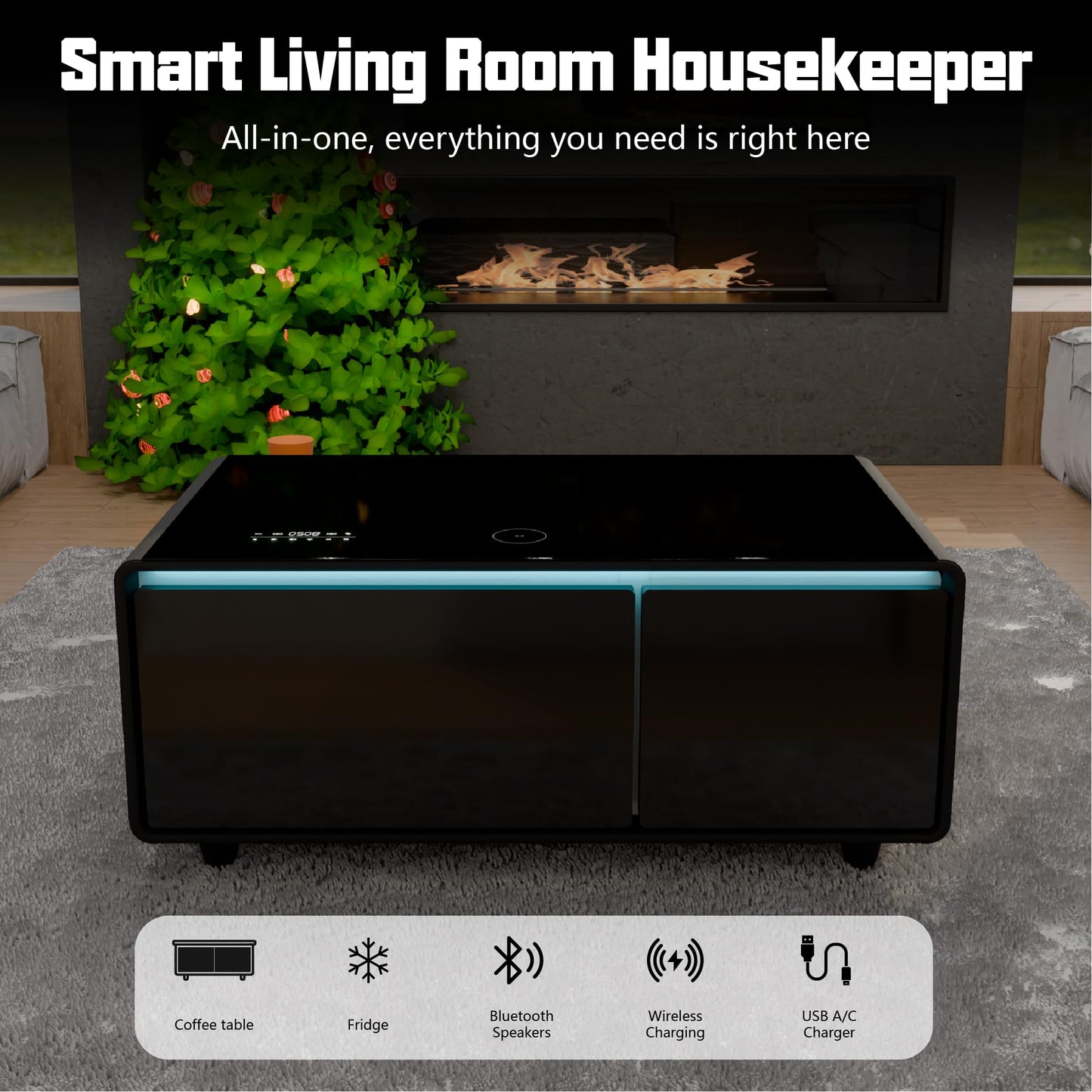 LIVTAB Smart Coffee Table – Built-in Fridge + Wireless Charging & Speakers