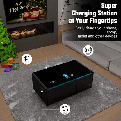 LIVTAB Smart Coffee Table – Built-in Fridge + Wireless Charging & Speakers