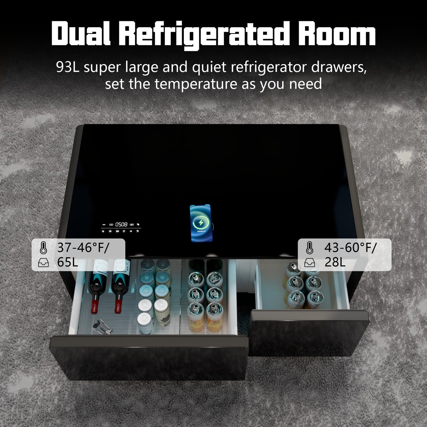 LIVTAB Smart Coffee Table – Built-in Fridge + Wireless Charging & Speakers