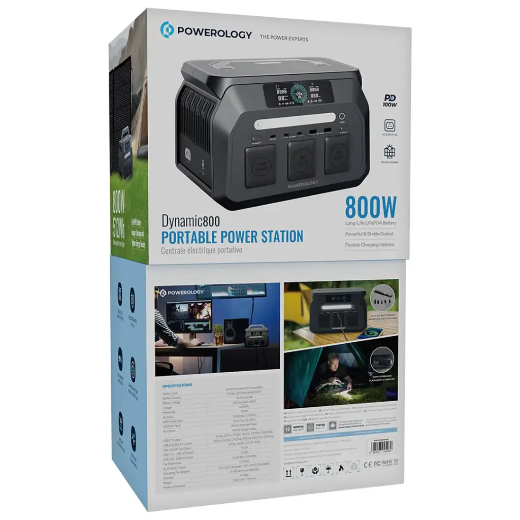 Powerology Dynamic800 Portable Power Station (800W, Black)