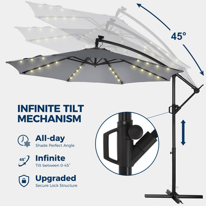 SolarGlow™ 13 Ft Outdoor Patio Umbrella with LED Lights